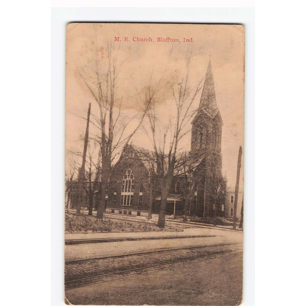 Methodist Episcopal M.E. Church Bluffton Indiana IN 1910s Kraemer Art Postcard - Picture 1 of 2